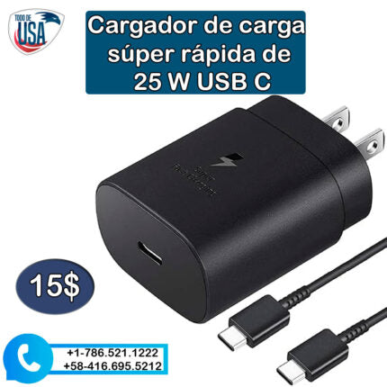 Samsung - Cargador de carga súper rápida de 25 W USB C con cable de carga tipo C para Samsung Galaxy S24/S24+/S23/S22/S21/S20/Ultra/Plus/Fe, Note 20/10, A54/A53, Galaxy Tab, Z Fold/Flip 4/5