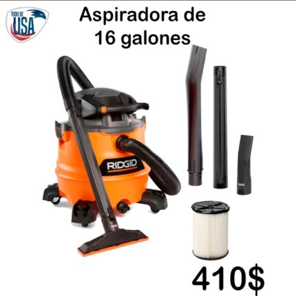 Aspiradora de taller NXT de 16 galones y 6,5 HP de potencia máxima, con soplador desmontable, filtro, manguera de bloqueo y accesorios